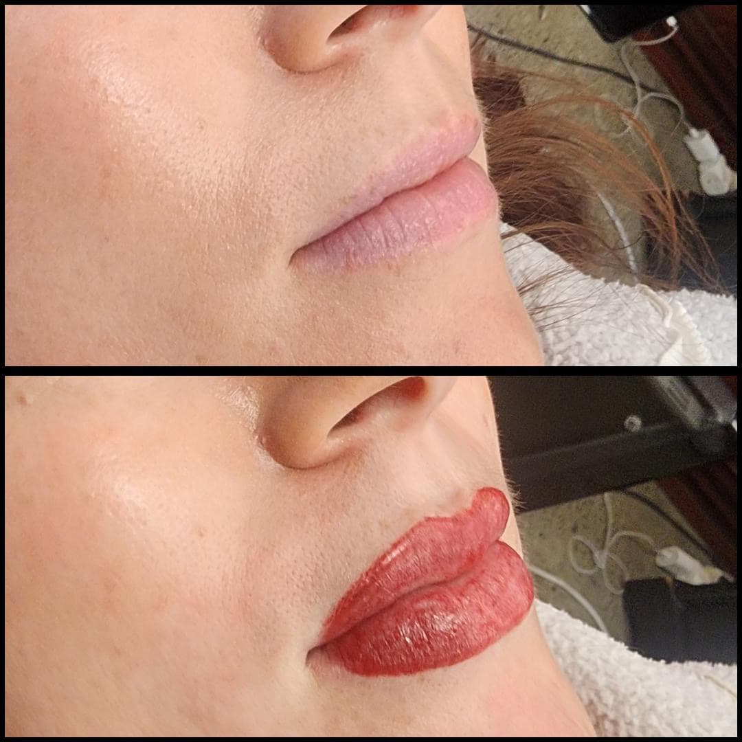 Before and after lip blush. By Kat