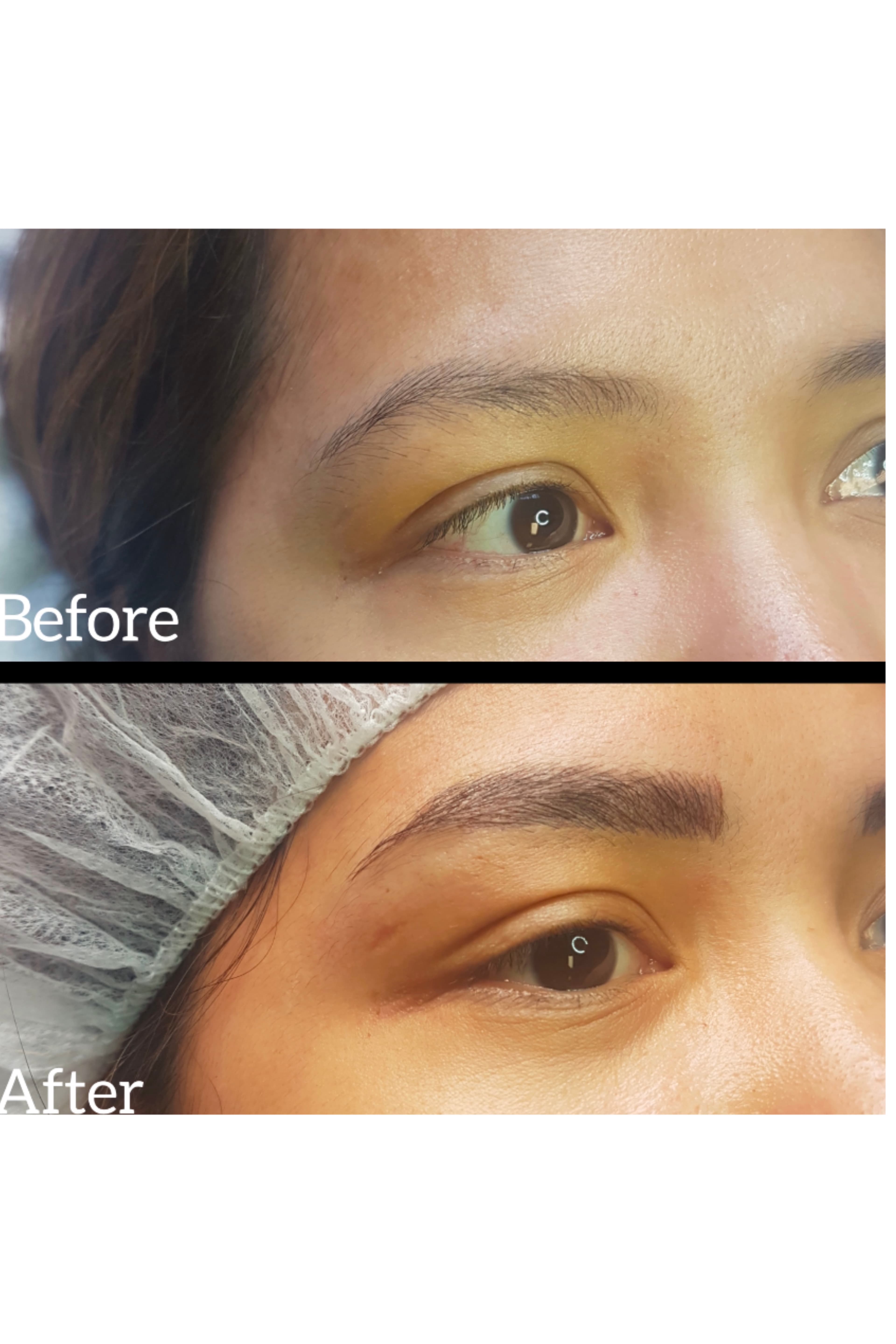 Before and after Microblading brows. By Kat